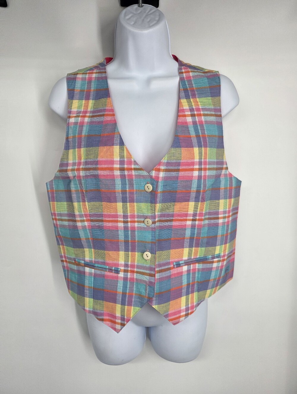 Vintage 90s Portraits by Northern Isles Plaid Vest Size M Made in USA Pastel